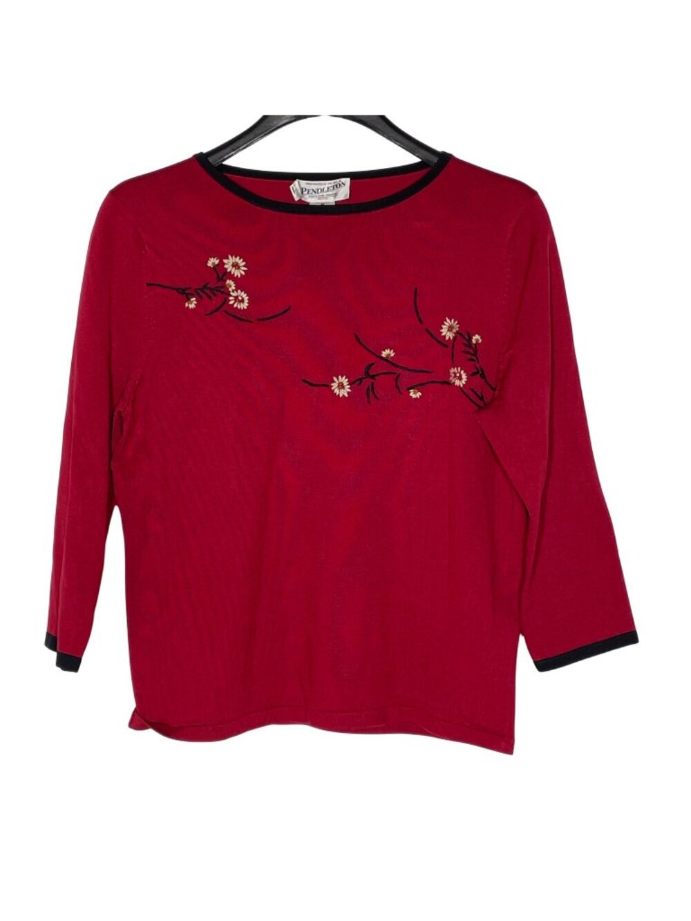 Pendleton Vintage Floral Embroidered Silk Knit Sweater Top Sz MED PET
